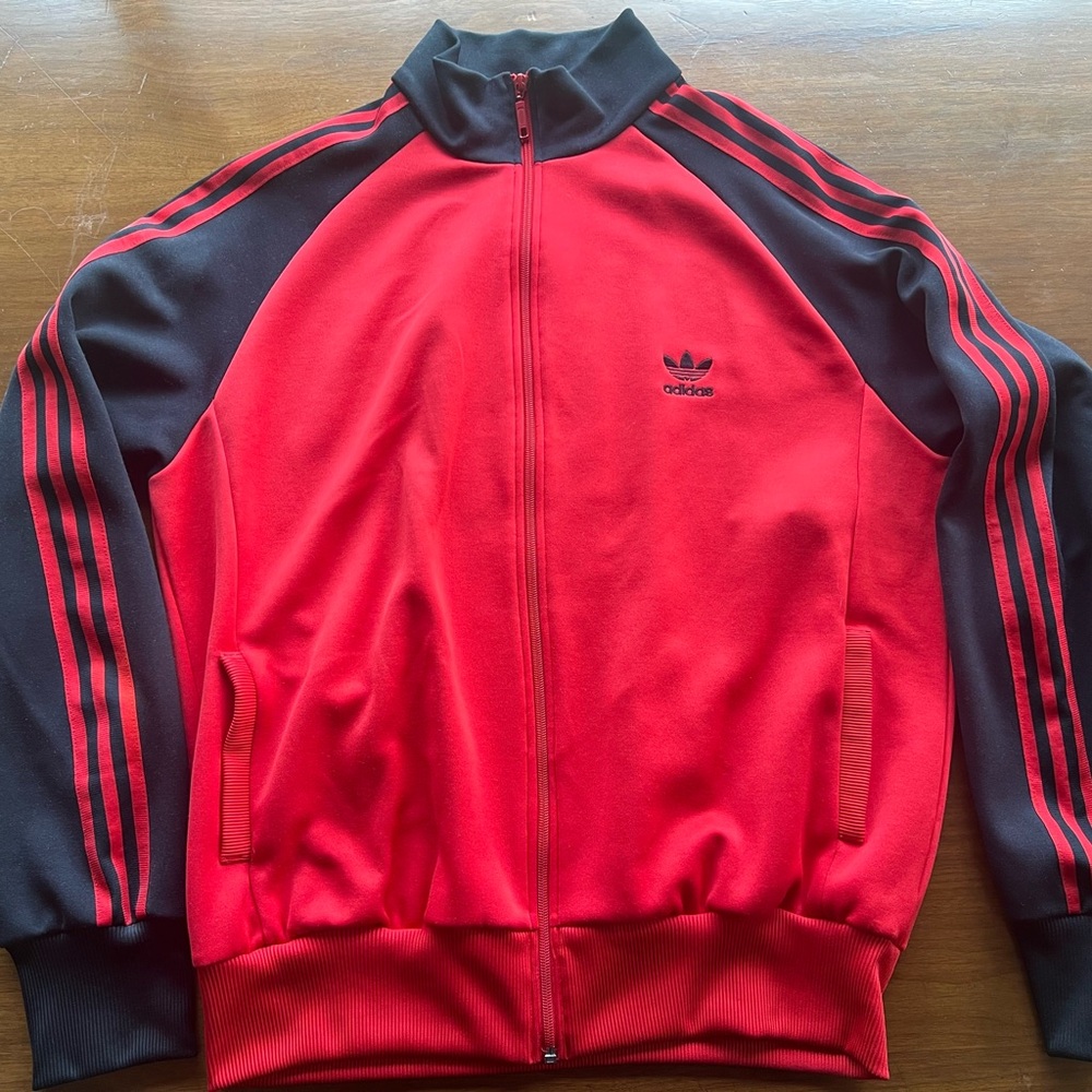 Adidas Red and Black Zip-Up Jacket